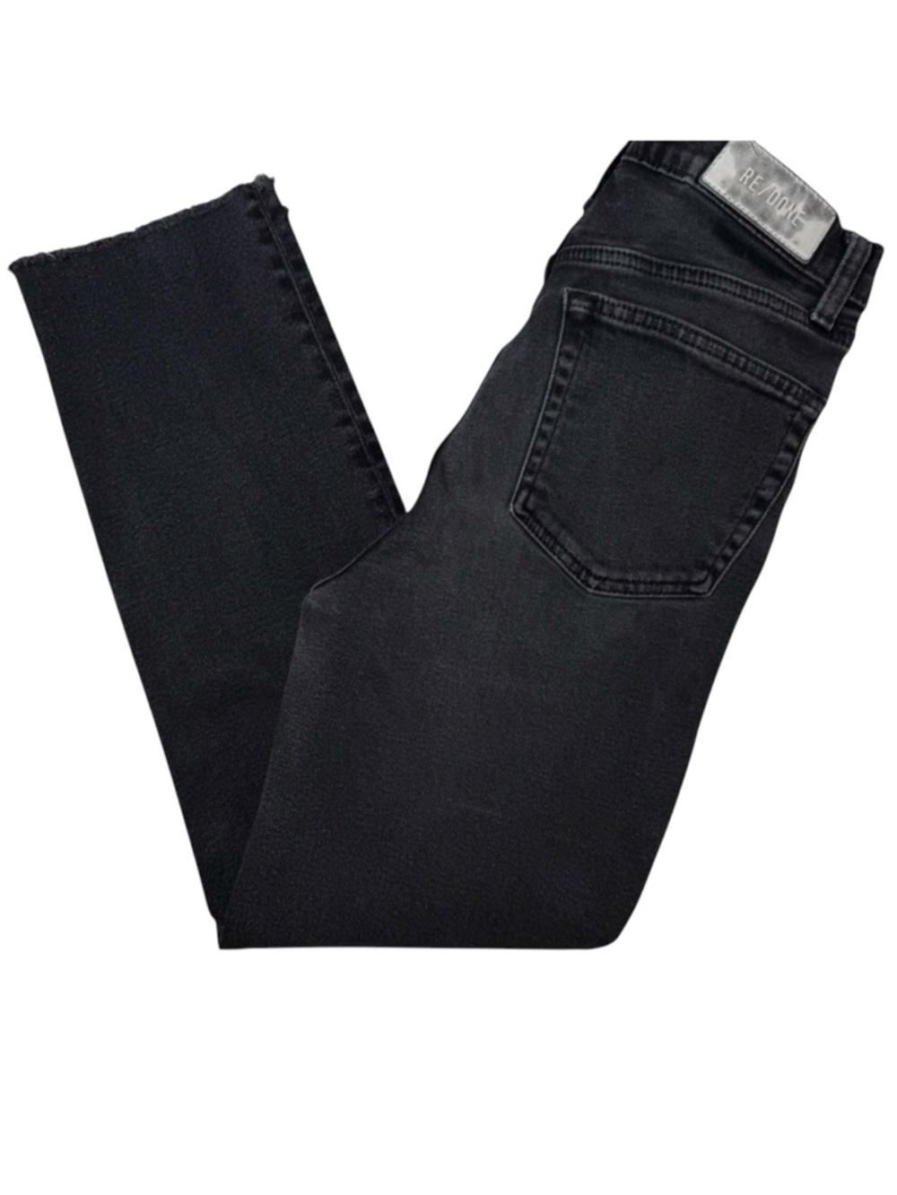 RE/DONE High Rise Cropped Straight Jeans Frayed Hem Black Denim 27